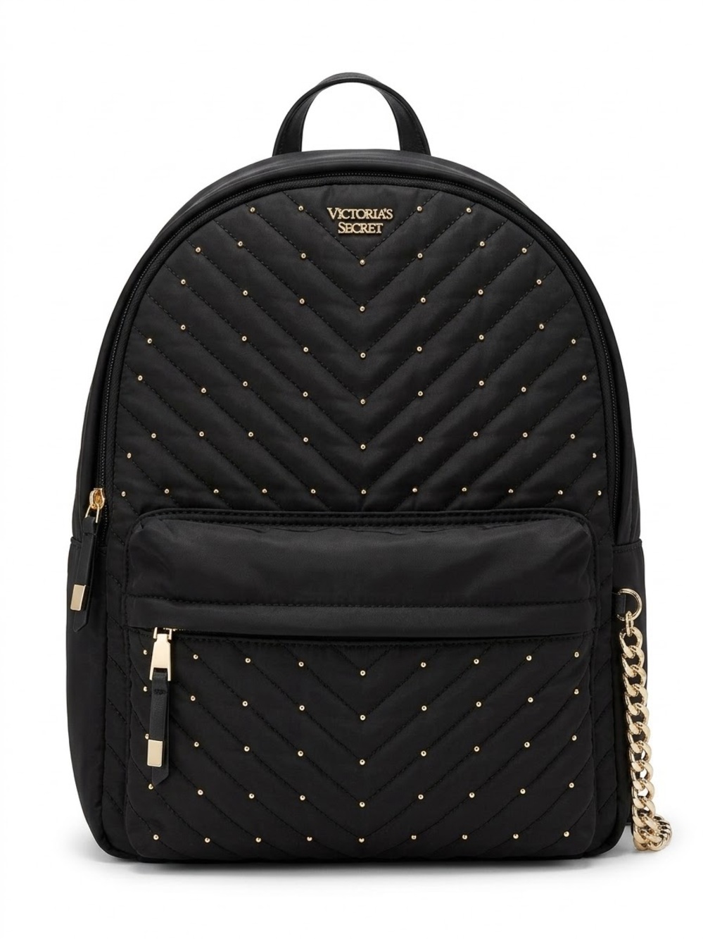 Victoria's Secret Black Quilted Backpack with Gold Accents